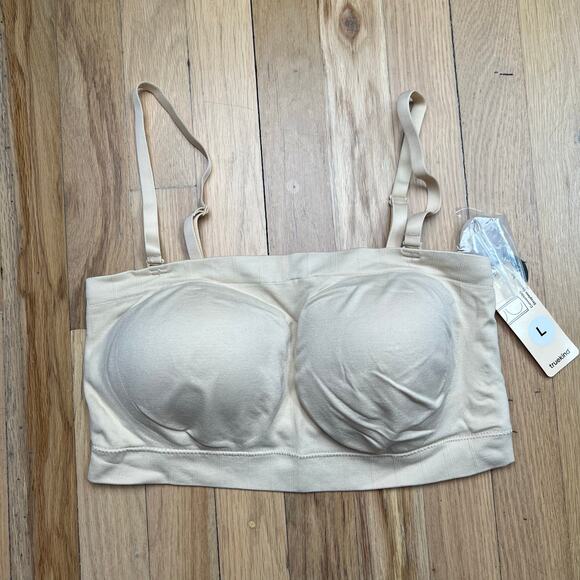 NEW Truekind Women's L Convertible Strapless Bandeau Bra Beige Nude Adhesive - Picture 1 of 9